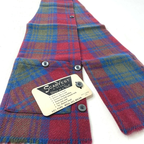 VTG Scarvest Wool Blend Scarf Vest Multi Color Pattern Scarve NEW - Picture 3 of 3